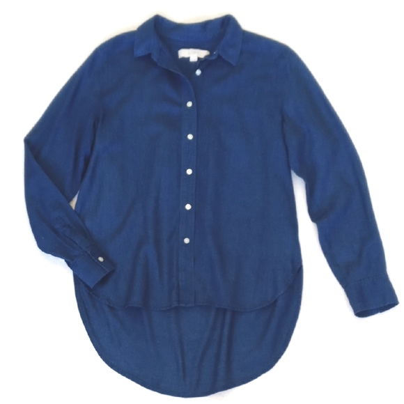 LOFT Deep Royal Blue Rayon Button-Up Long Sleeve Shirt SP - Picture 11 of 11